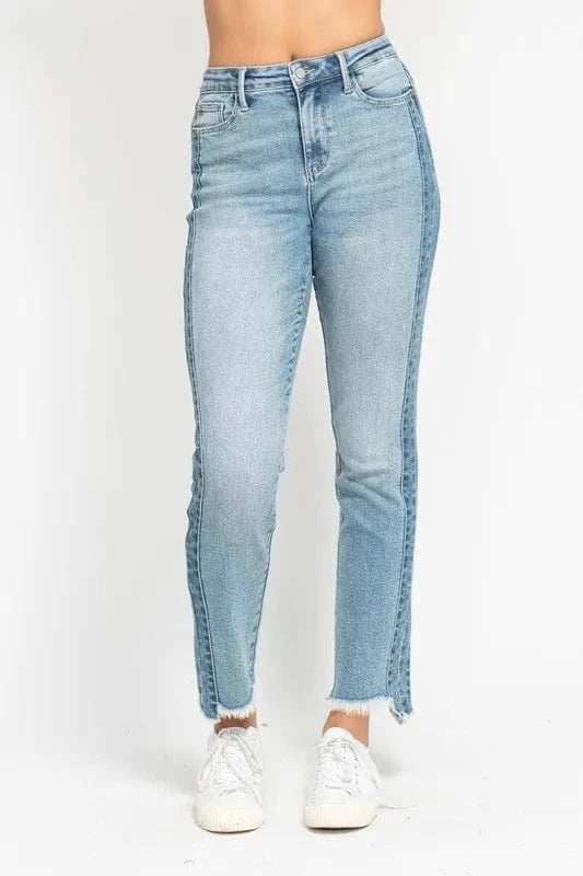 Judy Blue Full Size Vintage Wash Side Panel Detail with Fray Hem Slim Plus Size - Trendsi - Flyclothing LLC