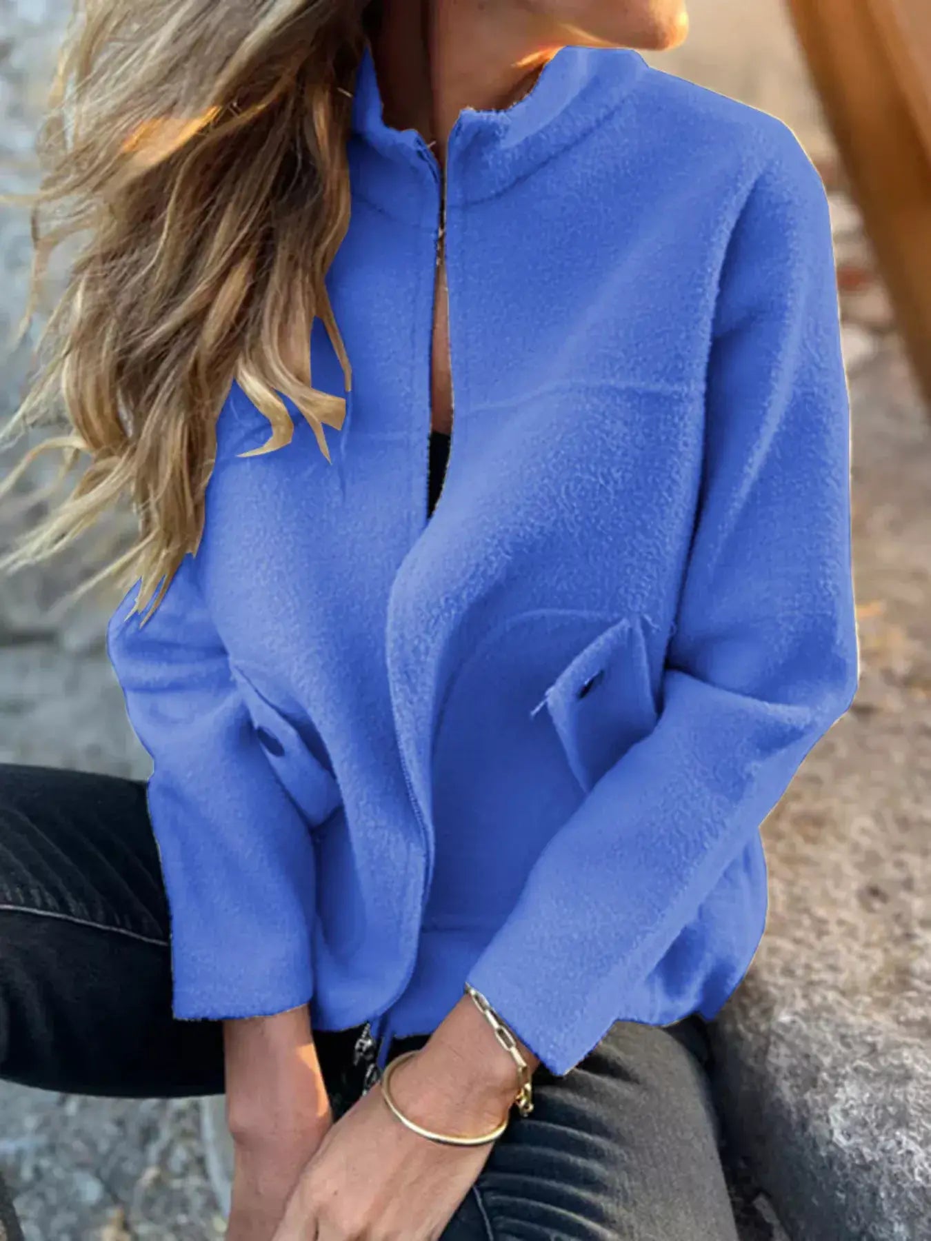 Full Size Textured Knit Zip Up Outerwear Plus Size - Trendsi - Flyclothing LLC
