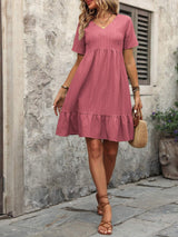 V-Neck Short Sleeve Mini Dress - Trendsi - Flyclothing LLC