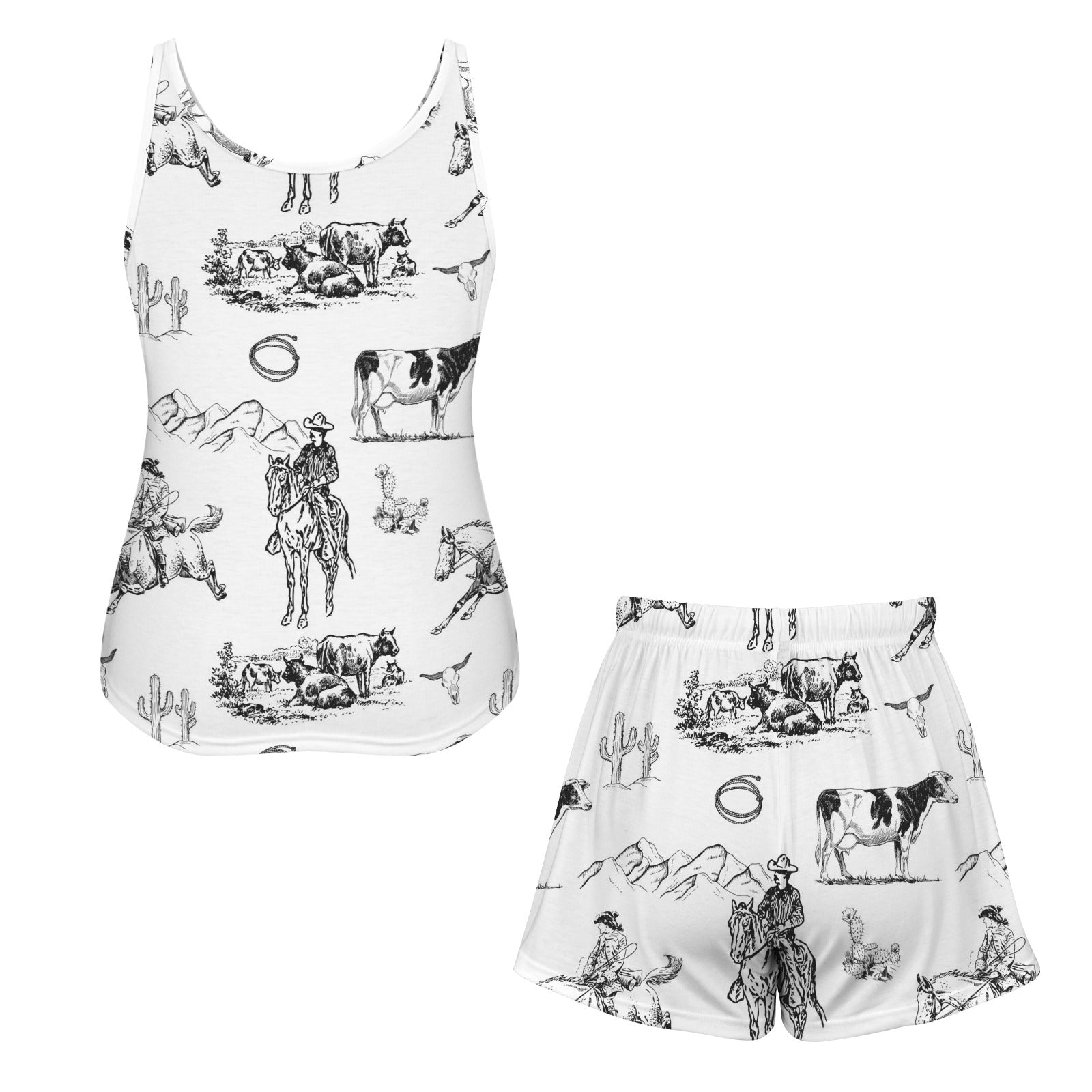 Baha Ranch Ranch Life White Pajama Lounge Tank Shorts Set Made in America