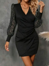 Ruched Surplice Long Sleeve Dress - Trendsi - Flyclothing LLC
