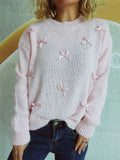 Bow Trim Round Neck Long Sleeve Sweater - Trendsi - Flyclothing LLC