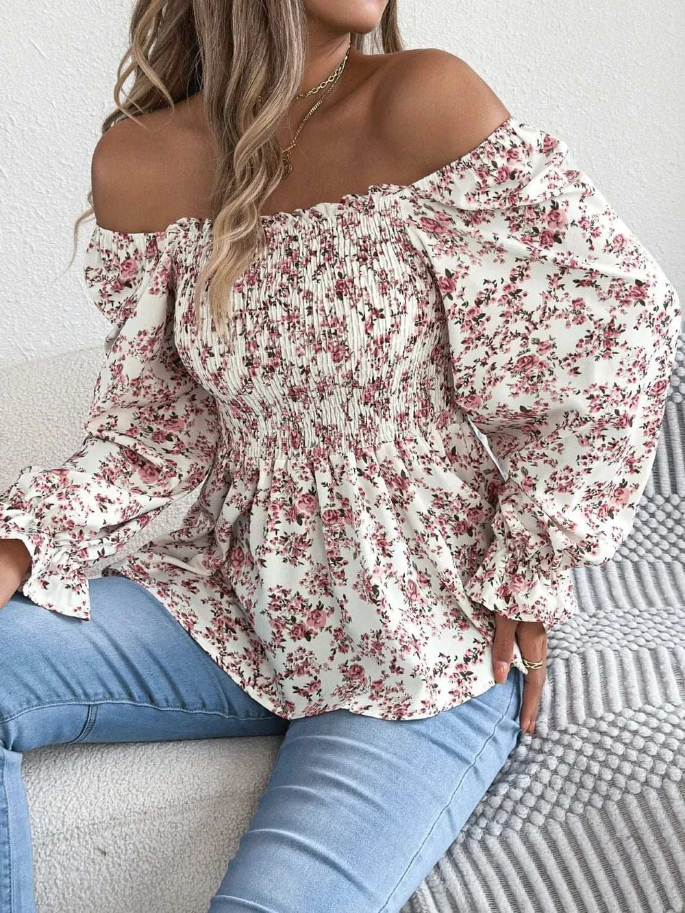 Floral Square Neck Flounce Sleeve Blouse - Trendsi - Flyclothing LLC