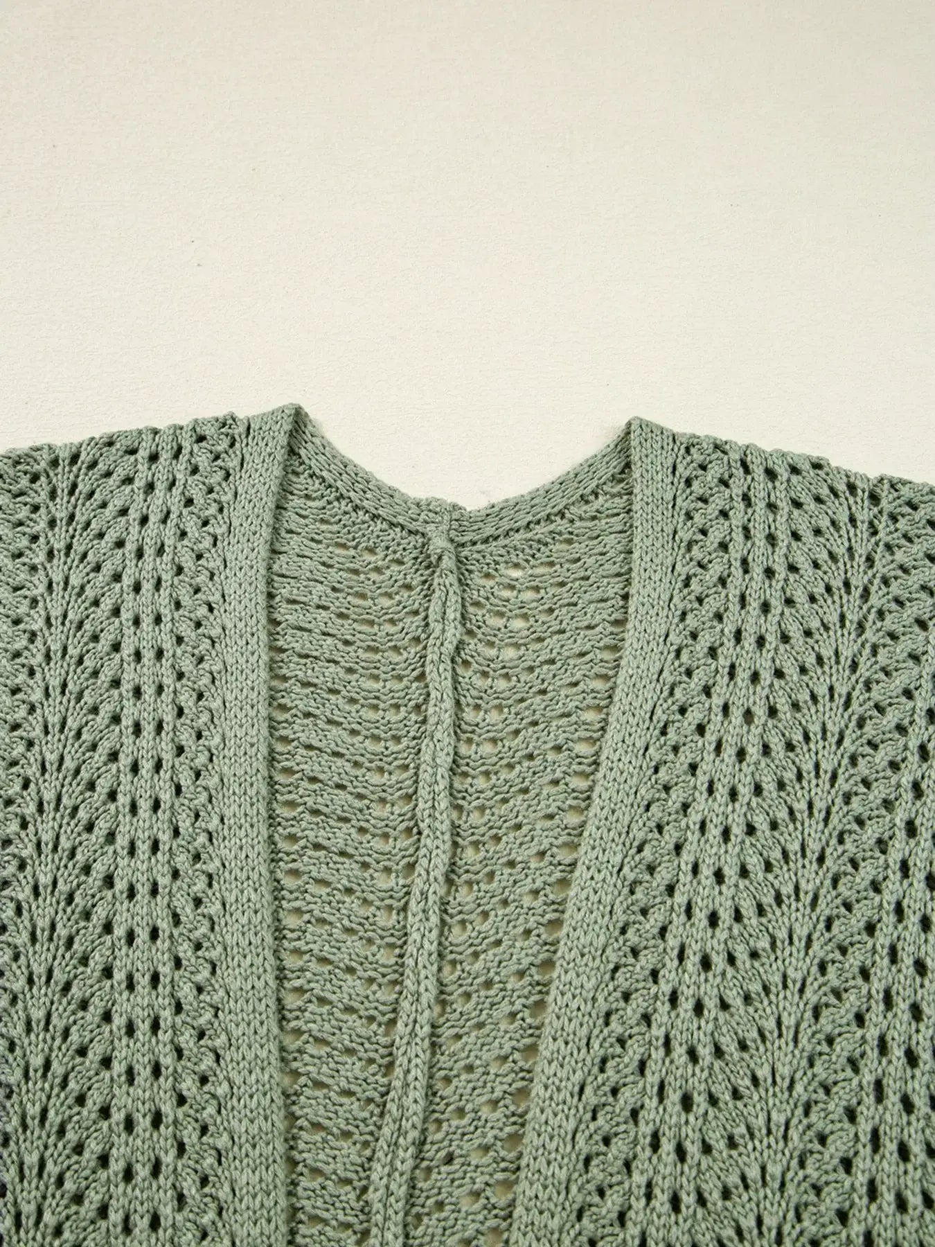 Scalloped Edge Eyelet Knit Batwing Sleeve Cardigan - Trendsi - Flyclothing LLC