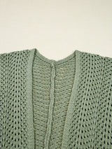 Scalloped Edge Eyelet Knit Batwing Sleeve Cardigan - Trendsi - Flyclothing LLC