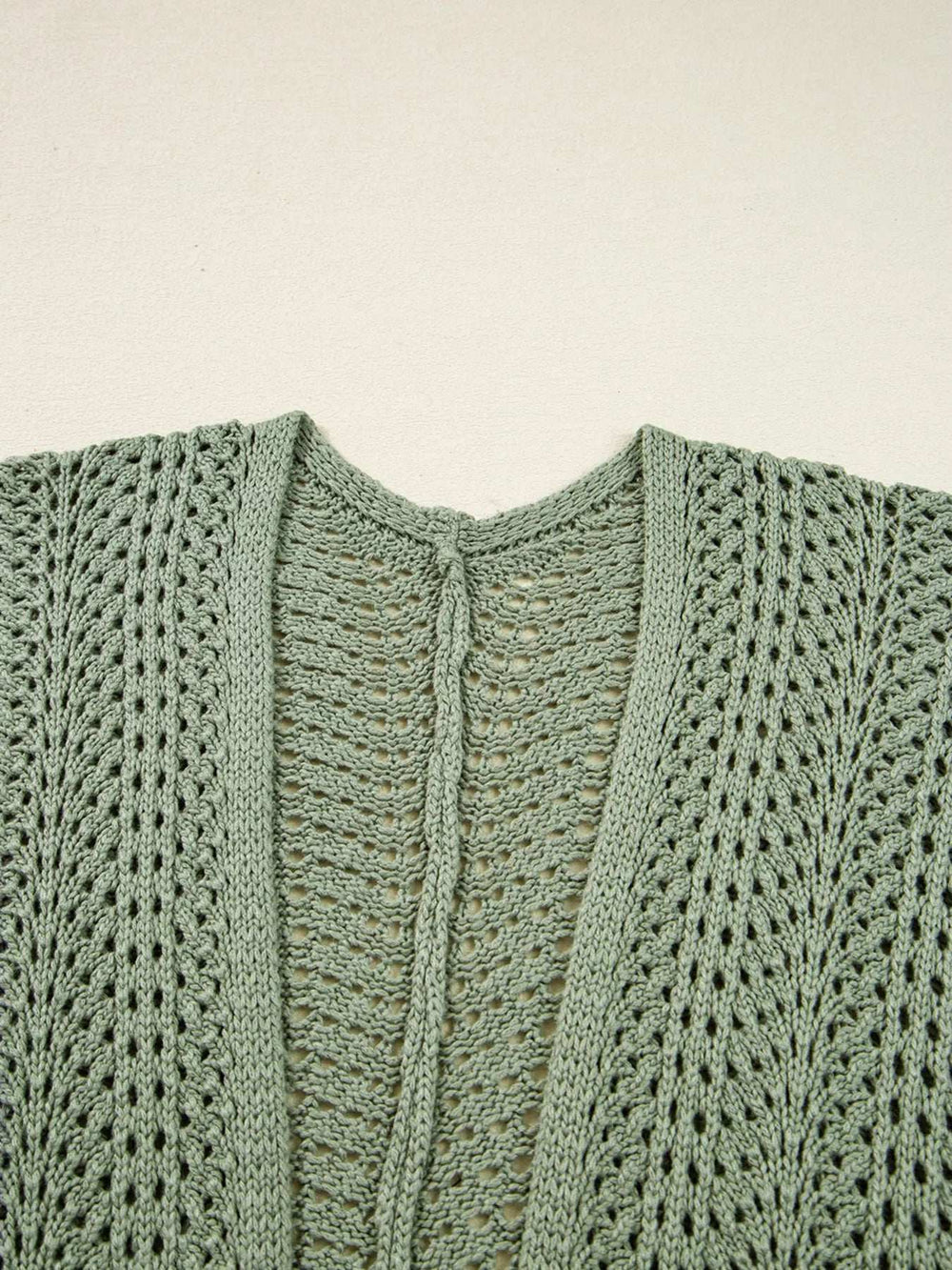 Scalloped Edge Eyelet Knit Batwing Sleeve Cardigan - Trendsi - Flyclothing LLC