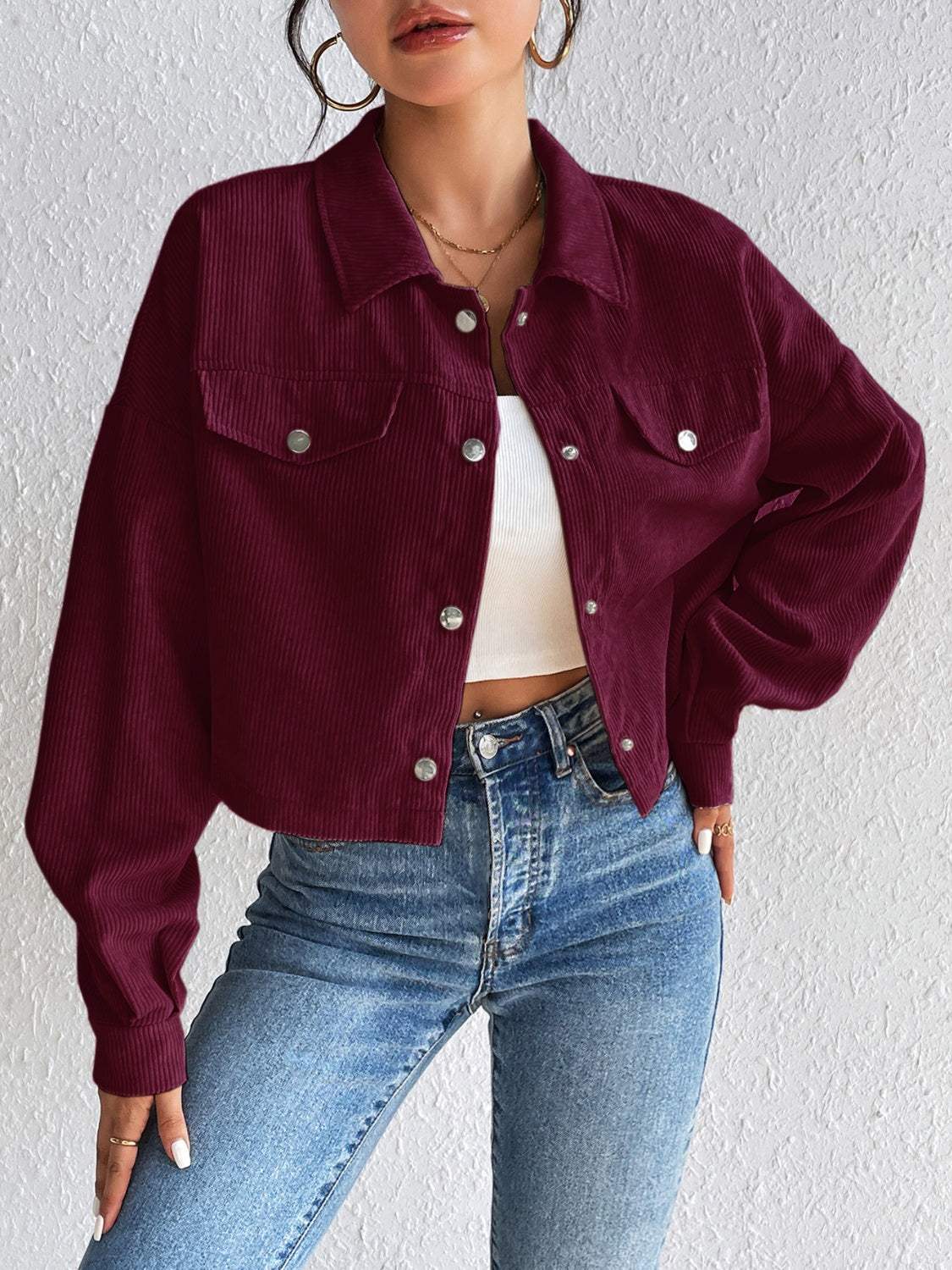 Snap Down Long Sleeve Jacket - Trendsi - Flyclothing LLC
