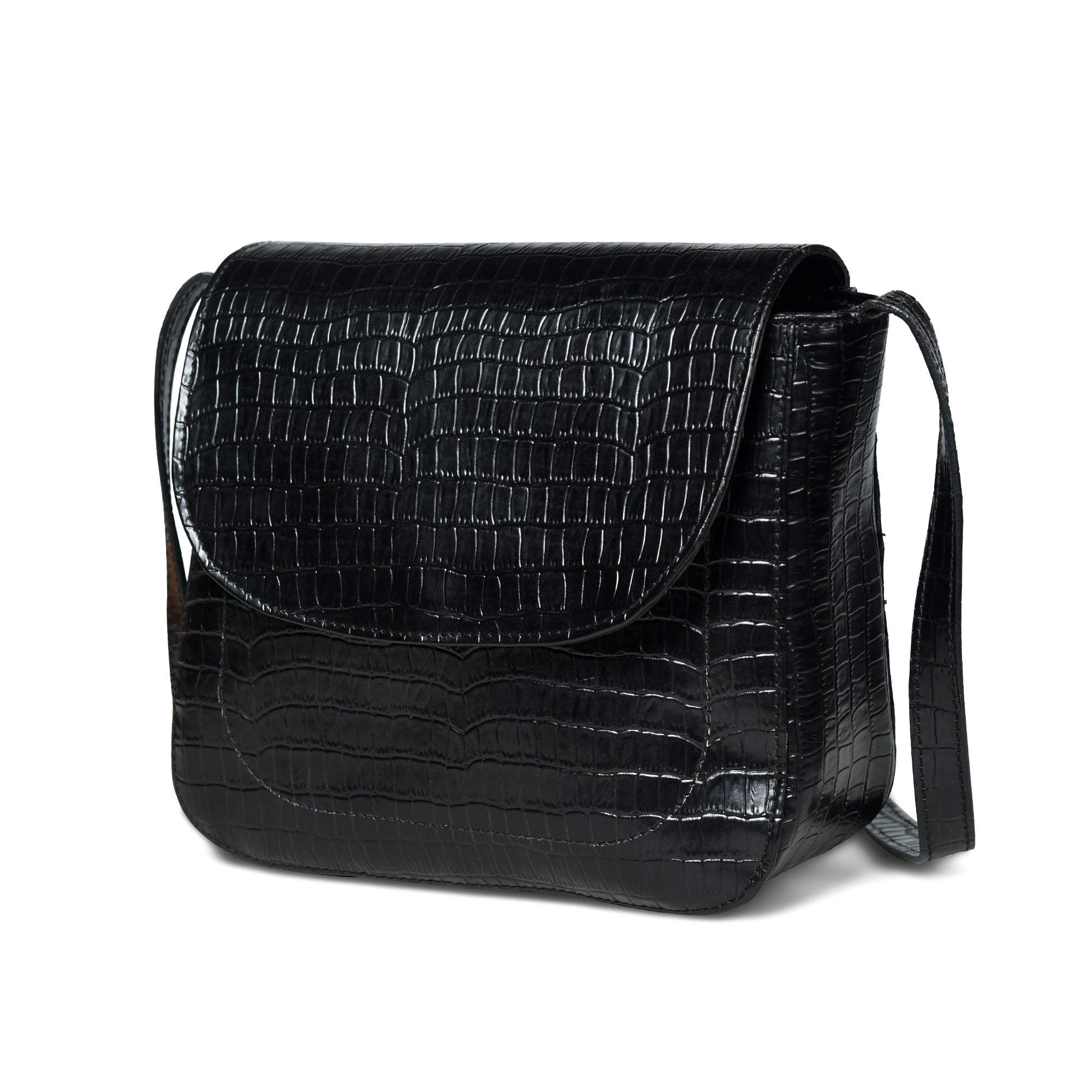 Diva Black Croco Sling Bag - Classy Leather Bags - Flyclothing LLC