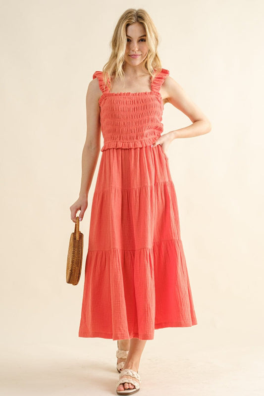 And The Why Smocked Ruffled Tiered Dress - Trendsi