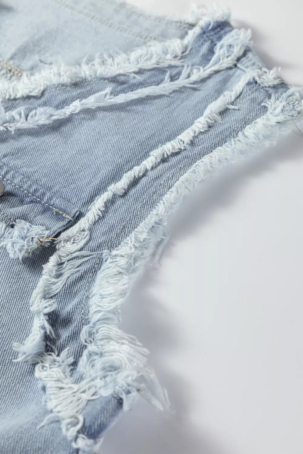 Frayed Edge Flap Pockets Denim Vest Jacket - Trendsi - Flyclothing LLC