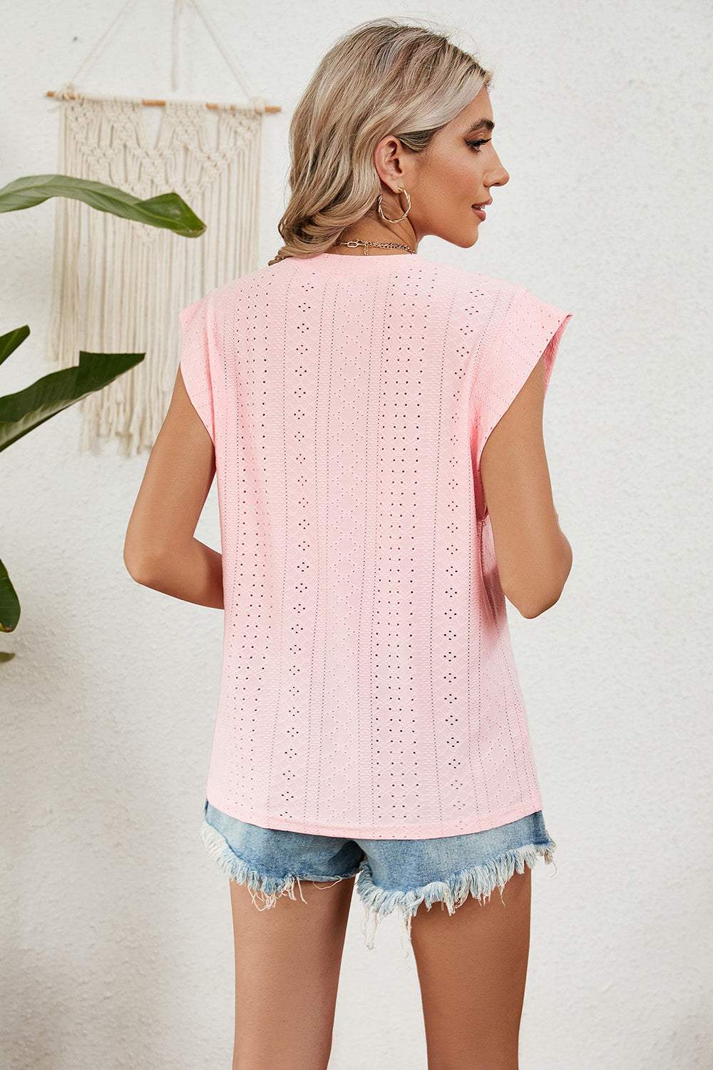 Eyelet Round Neck Tank - Trendsi - Flyclothing LLC