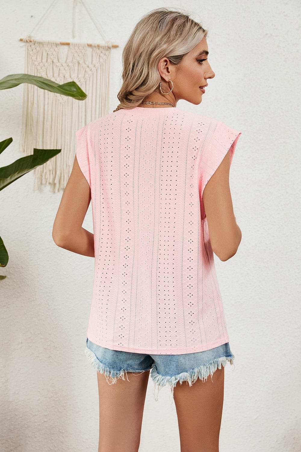 Eyelet Round Neck Tank - Trendsi - Flyclothing LLC