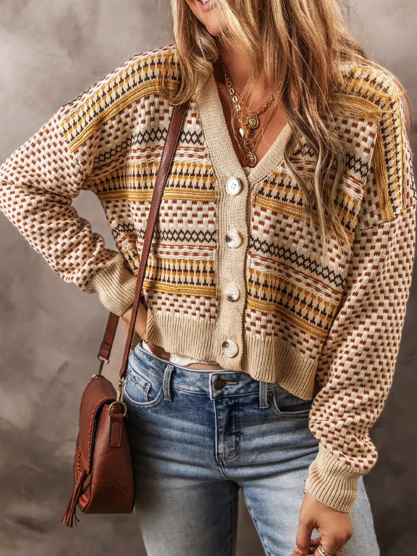 Vintage Patterned Button-Down Cardigan - Trendsi - Flyclothing LLC