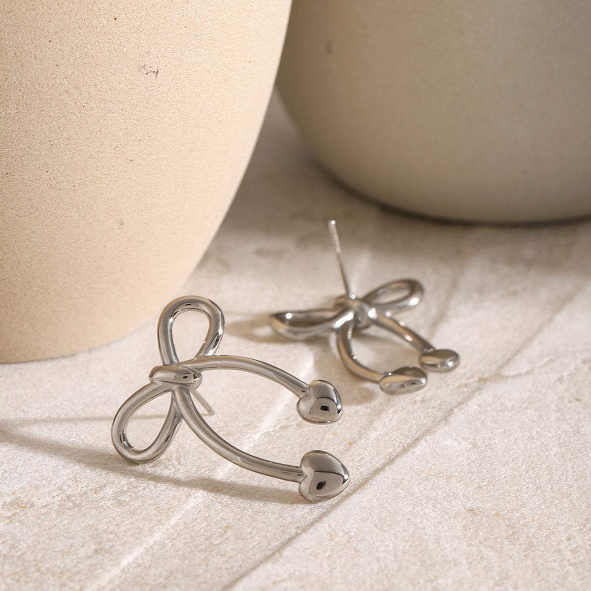 Stainless Steel Bow Earrings - Trendsi - Flyclothing LLC