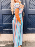Full Size Striped Round Neck Short Sleeve Dress - Trendsi