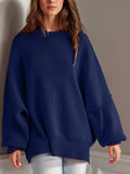 Double Take Side Slit Round Neck Long Sleeve Sweater - Trendsi - Flyclothing LLC