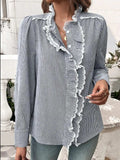 Lace Detail Ruffled Round Neck Long Sleeve Shirt - Trendsi - Flyclothing LLC