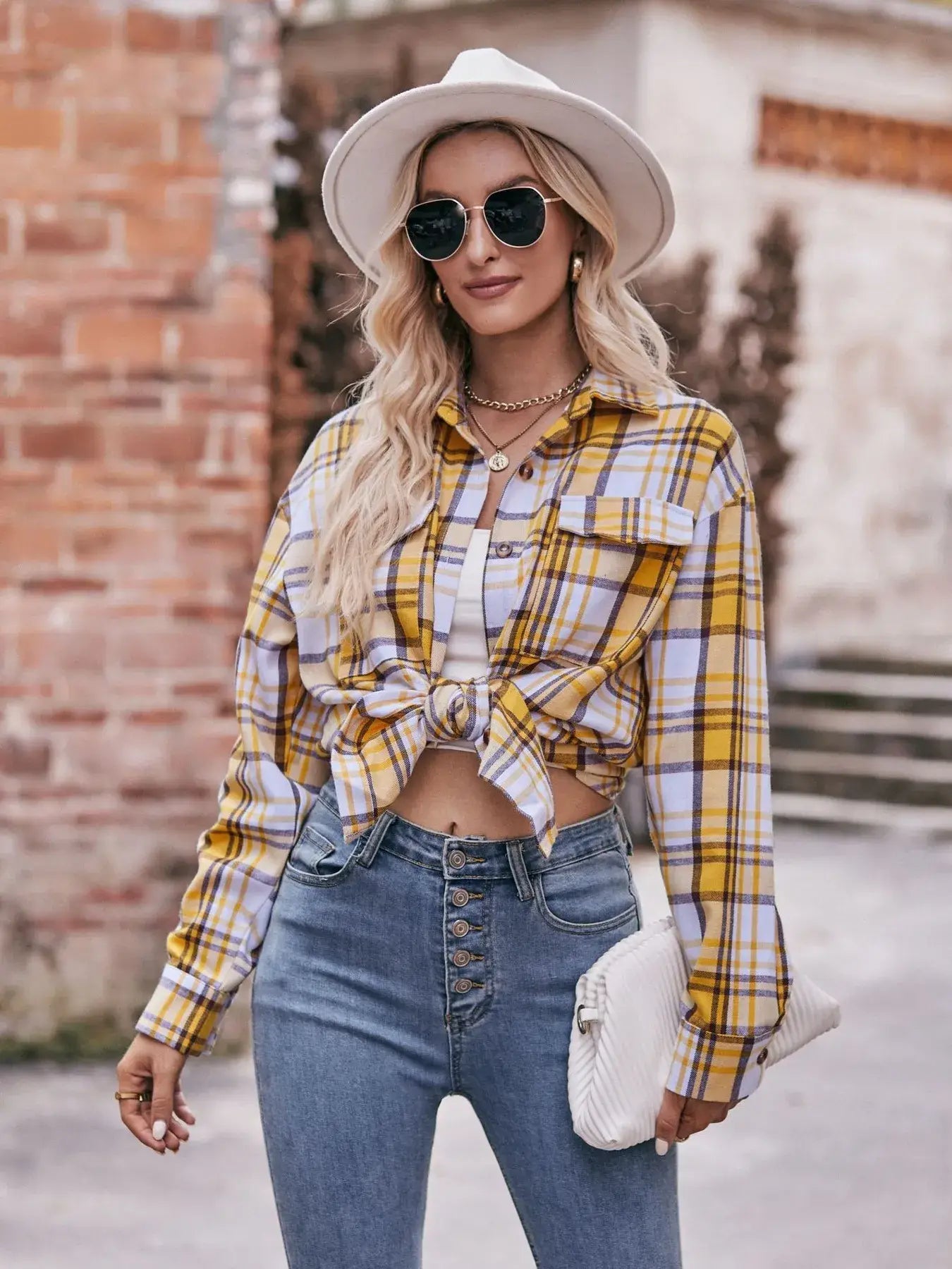 Plaid Button-Down Long Sleeve Shirt - Trendsi - Flyclothing LLC