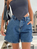 Washed High Rise Denim Shorts - Trendsi - Flyclothing LLC