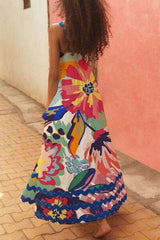 Printed Square Neck Wide Strap Dress - Trendsi - Flyclothing LLC