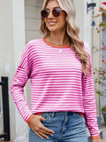 Striped Contrast Round Neck Long Sleeve Sweater - Trendsi - Flyclothing LLC