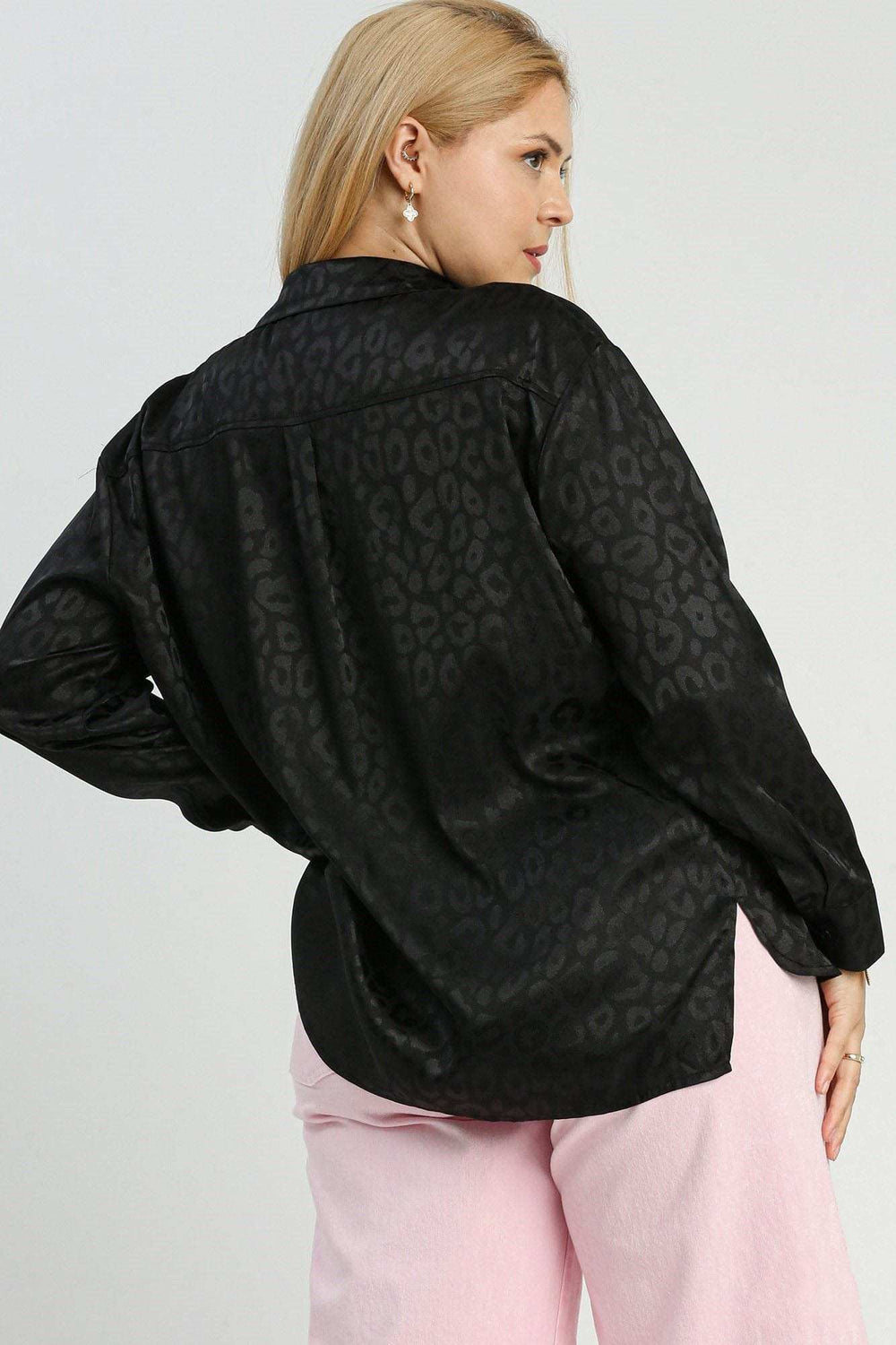 Umgee Full Size Animal Jacquard Print Button Up Long Sleeve Shirt Plus Size - Trendsi - Flyclothing LLC