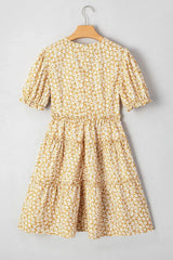 Floral Short Sleeve Surplice Frilly Tiered Mini Dress - Trendsi - Flyclothing LLC