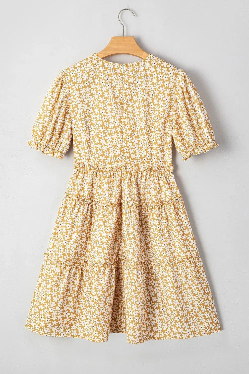 Floral Short Sleeve Surplice Frilly Tiered Mini Dress - Trendsi - Flyclothing LLC