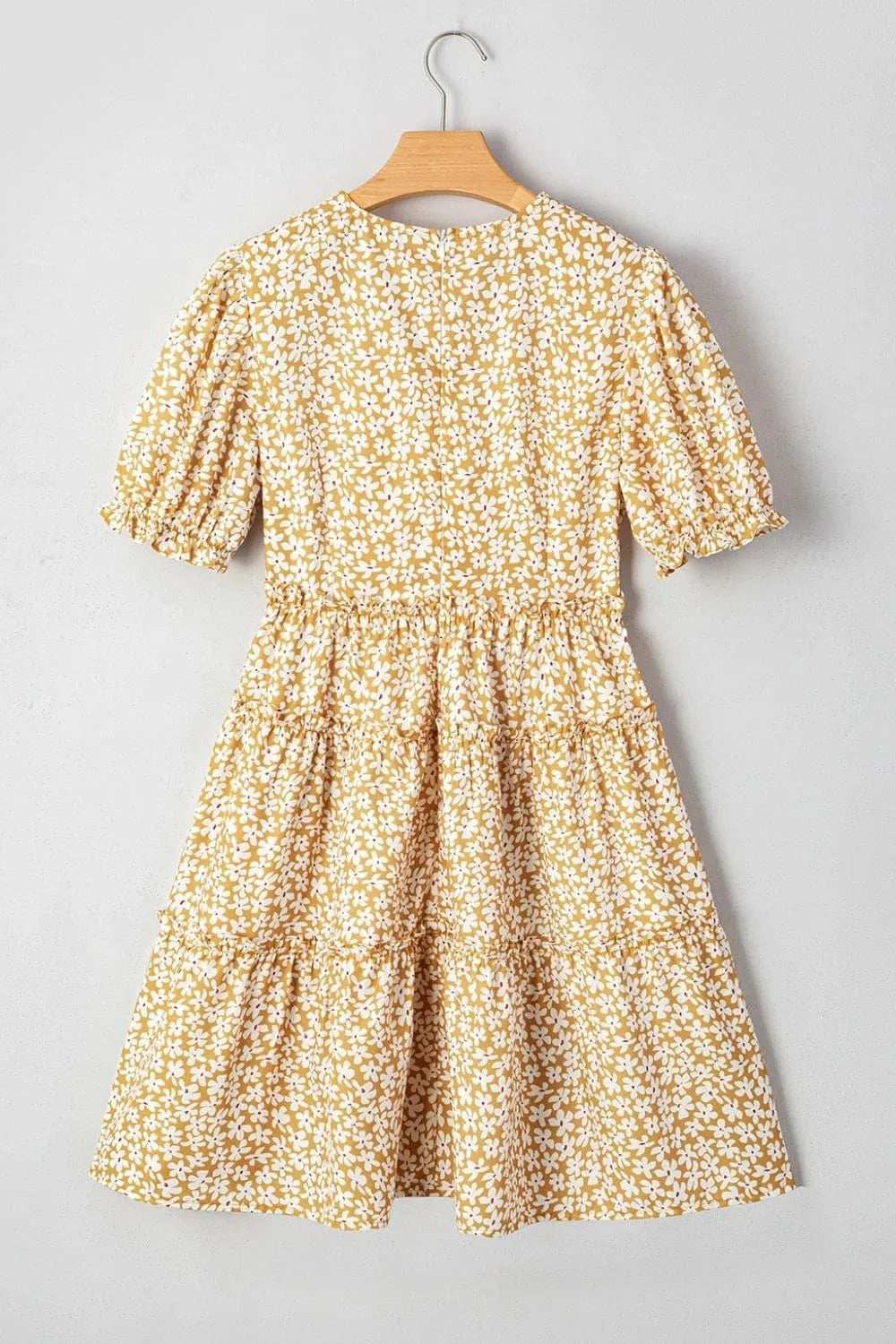 Floral Short Sleeve Surplice Frilly Tiered Mini Dress - Trendsi - Flyclothing LLC