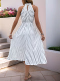 Perfee Bow Front Polka Dot Sleeveless Midi Dress - Trendsi