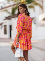 Layered Printed Surplice Mini Dress - Trendsi - Flyclothing LLC