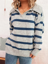 Striped Dropped Shoulder Sweater - Trendsi - Flyclothing LLC