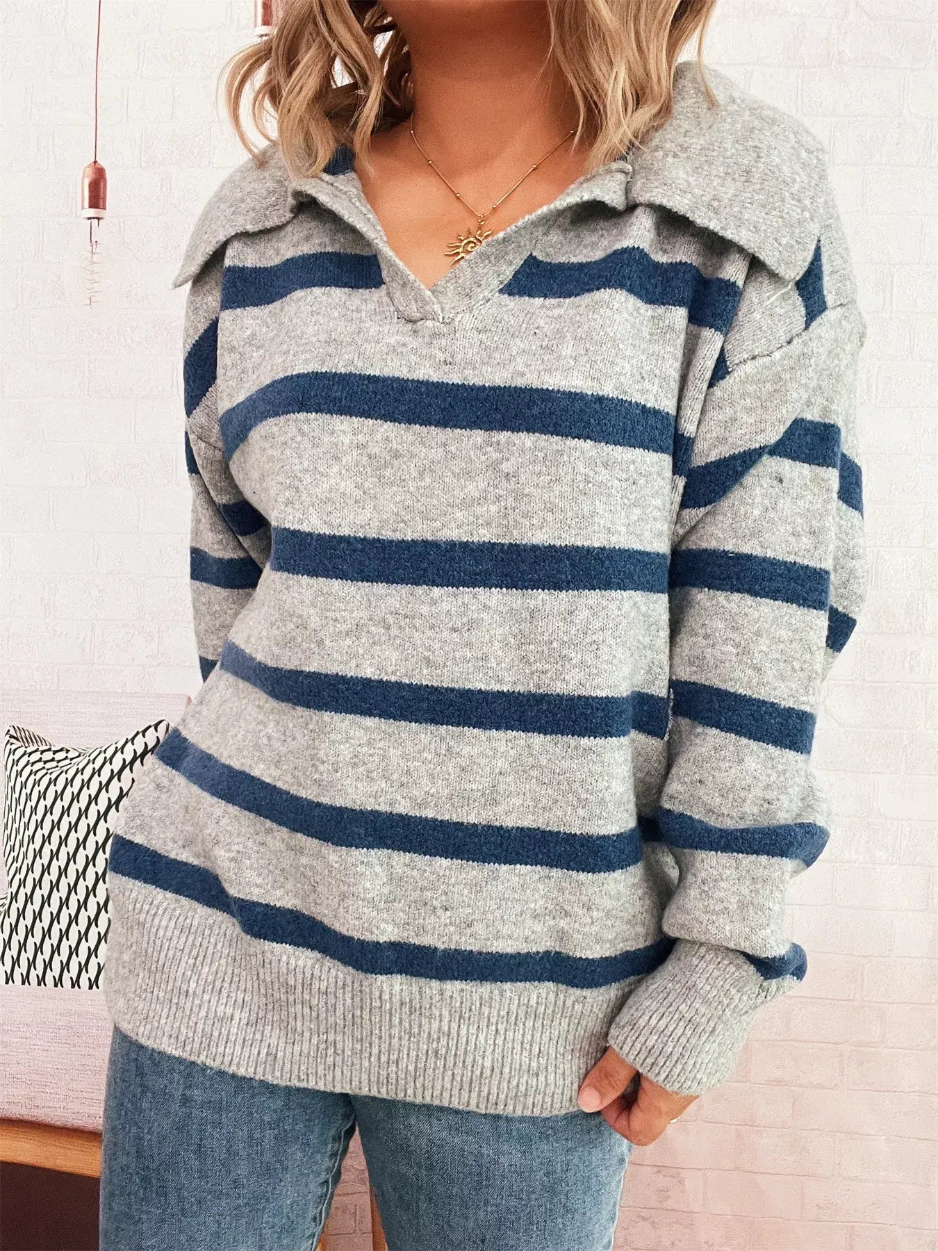 Striped Dropped Shoulder Sweater - Trendsi - Flyclothing LLC