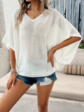 V-Neck Batwing Sleeve Knit Top - Trendsi - Flyclothing LLC
