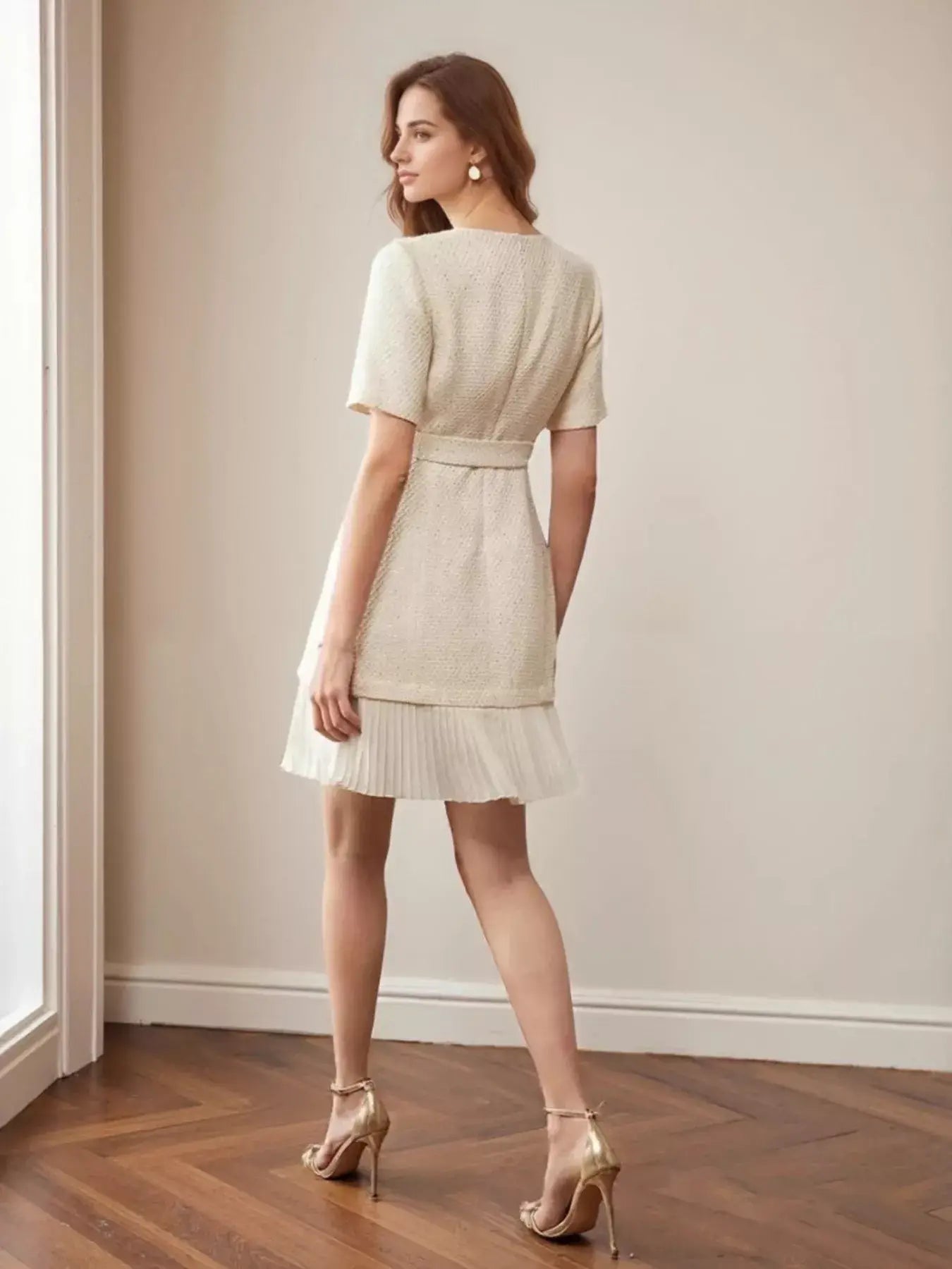 Pleated Hem Round Neck Dress - Trendsi - Flyclothing LLC