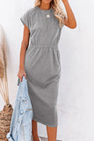 Pocketed Round Neck Cap Sleeve Dress - Trendsi