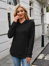 Ribbed Drawstring Long Sleeve Hoodie - Trendsi - Flyclothing LLC