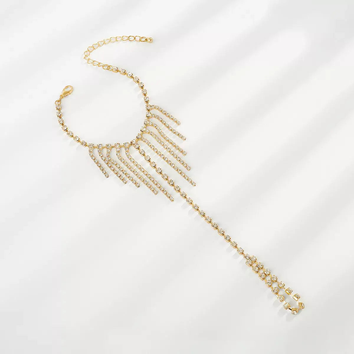 Rhinestone Fringe Hand Chain Bracelet - Trendsi - Flyclothing LLC