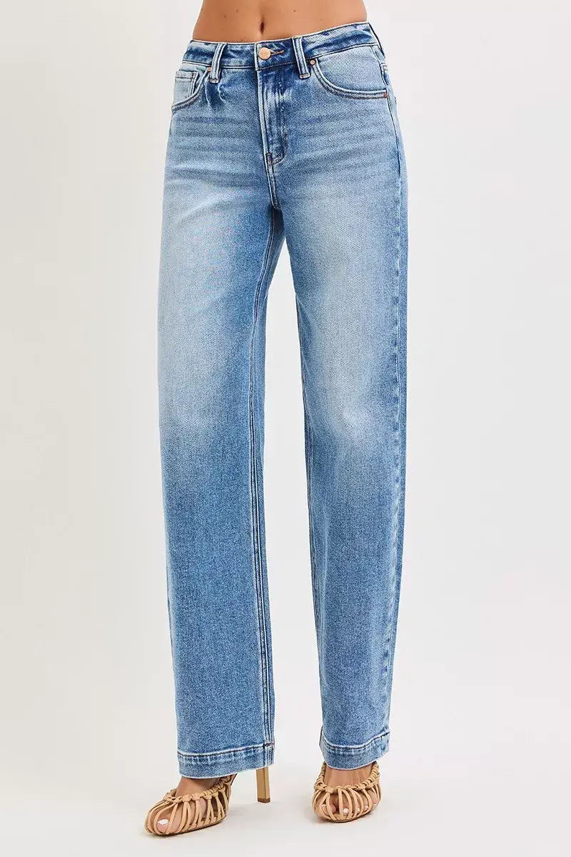 RISEN High Rise Wide Baggy Jeans - Trendsi - Flyclothing LLC