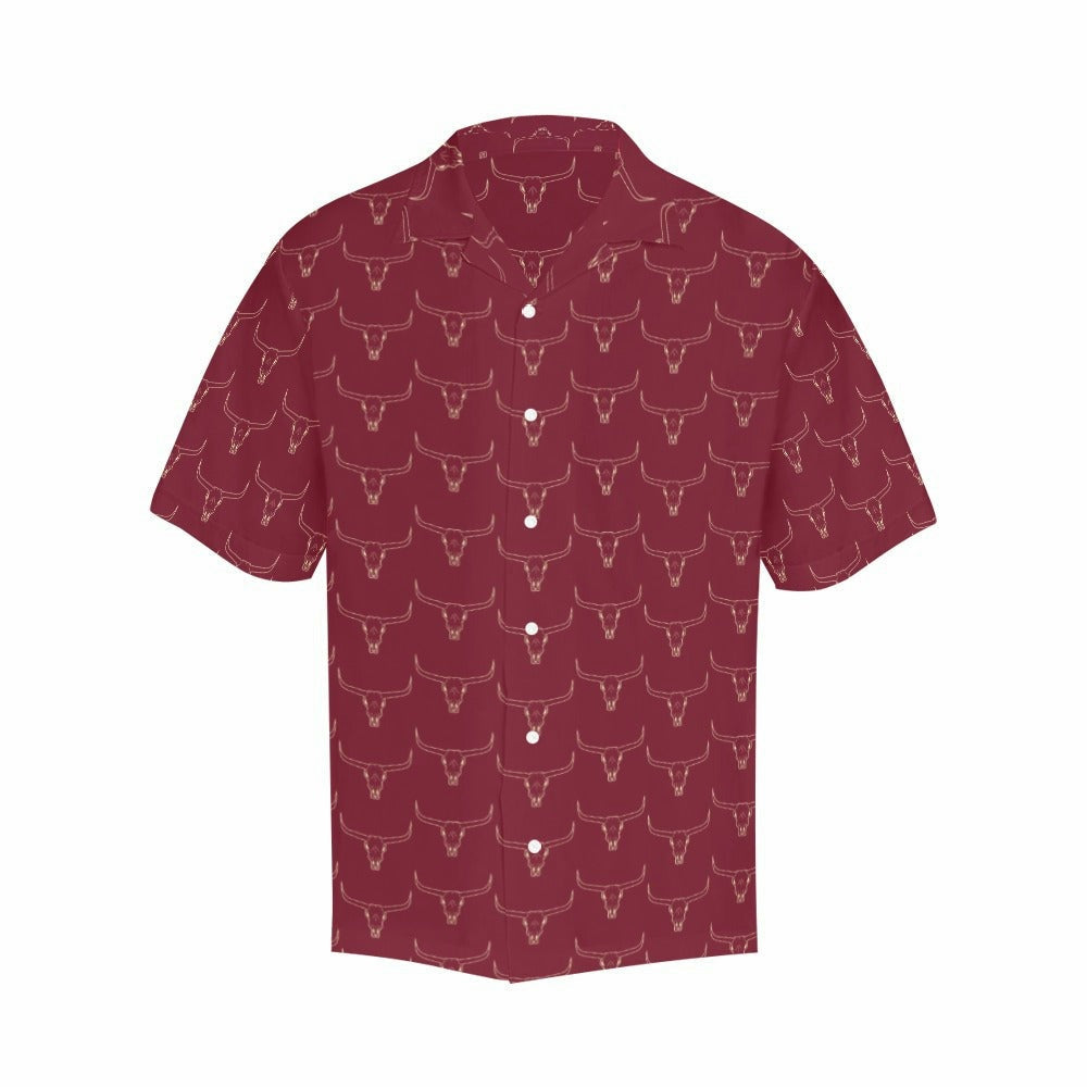 Baha Ranch Burgandy Longhorn Men's Western Camp Shirt