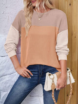 Color Block Round Neck Long Sleeve Sweatshirt - Trendsi - Flyclothing LLC