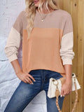 Color Block Round Neck Long Sleeve Sweatshirt - Trendsi - Flyclothing LLC
