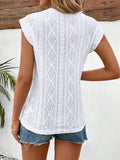 Eyelet Round Neck Cap Sleeve Top - Trendsi