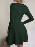 Textured Round Neck Long Sleeve Dress - Trendsi - Flyclothing LLC