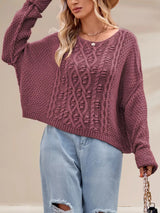 Textured Knit Round Neck Sweater - Trendsi - Flyclothing LLC