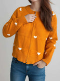 Heart Round Neck Zip Up Cardigan - Trendsi - Flyclothing LLC