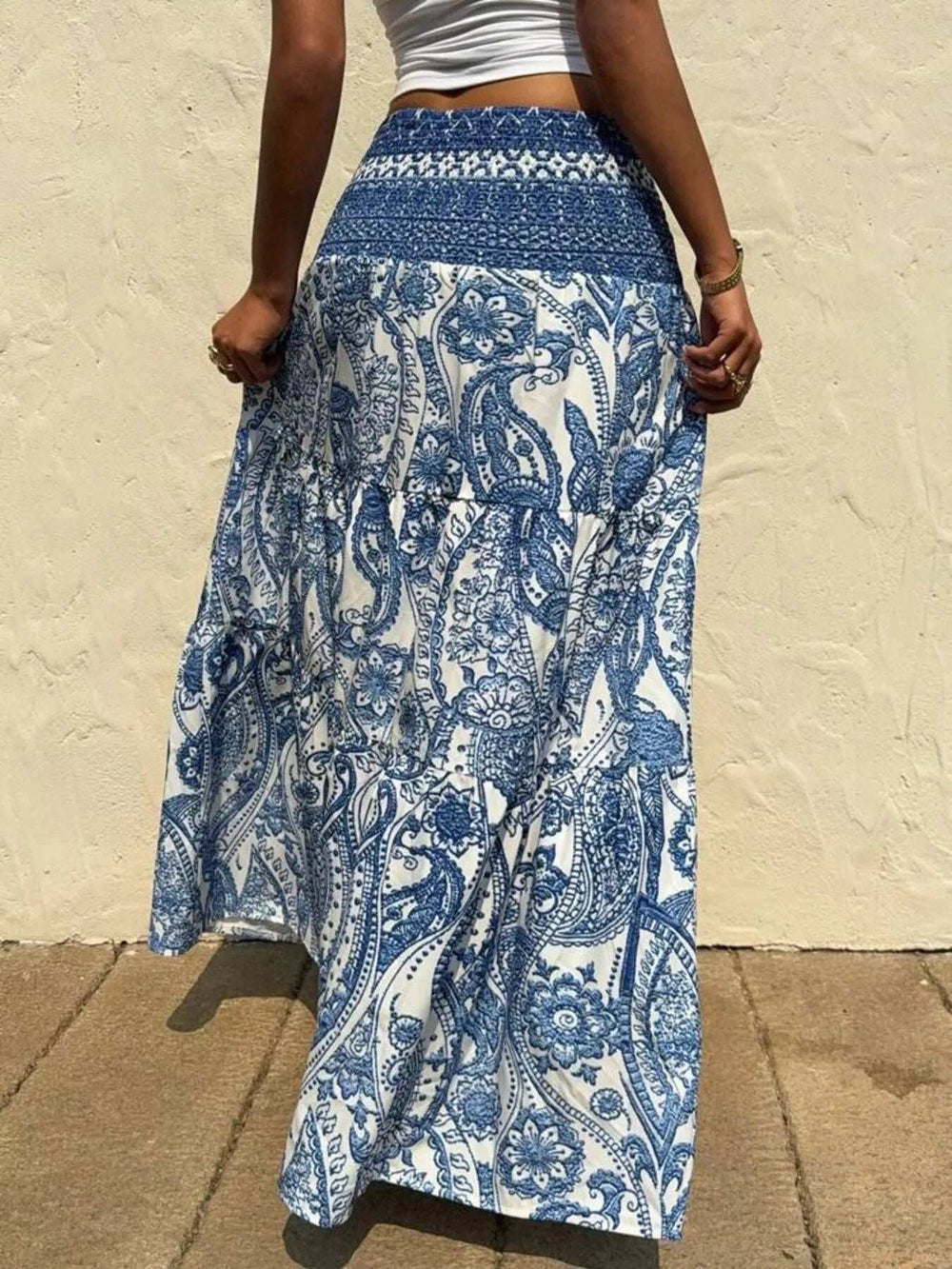 Printed Tiered Maxi Skirt - Trendsi - Flyclothing LLC