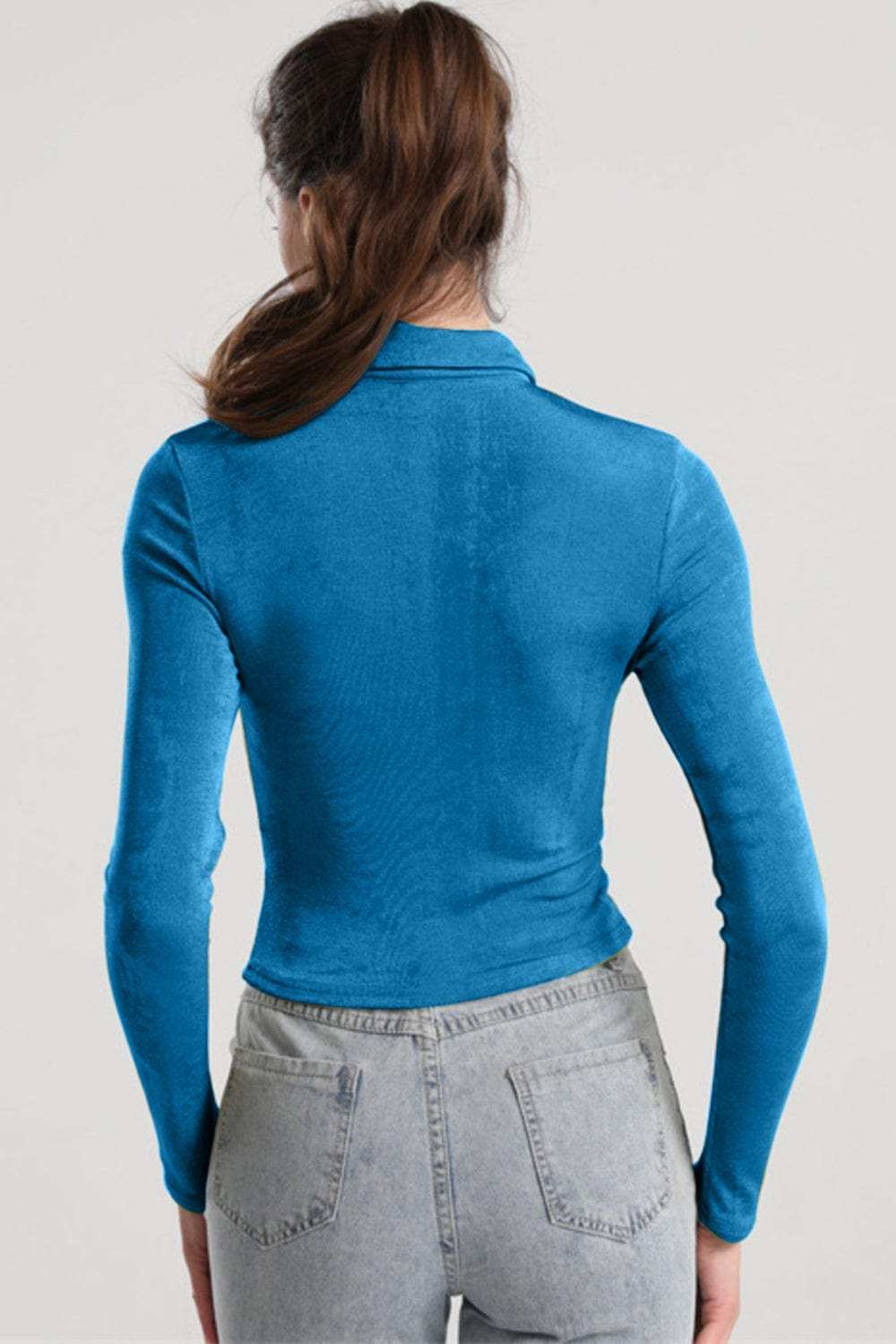 Ruched Button Up Long Sleeve T-Shirt - Trendsi - Flyclothing LLC