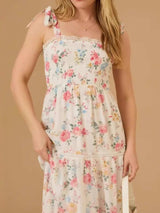 Floral Smocked Tiered Maxi Dress with Tie Straps - Trendsi - Flyclothing LLC