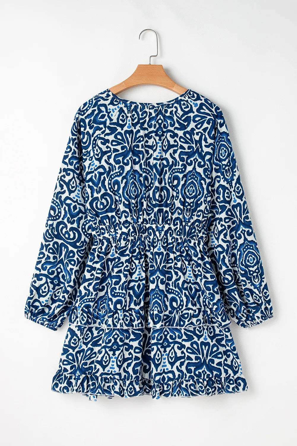 Printed Tie Neck Long Sleeve Dress - Trendsi - Flyclothing LLC